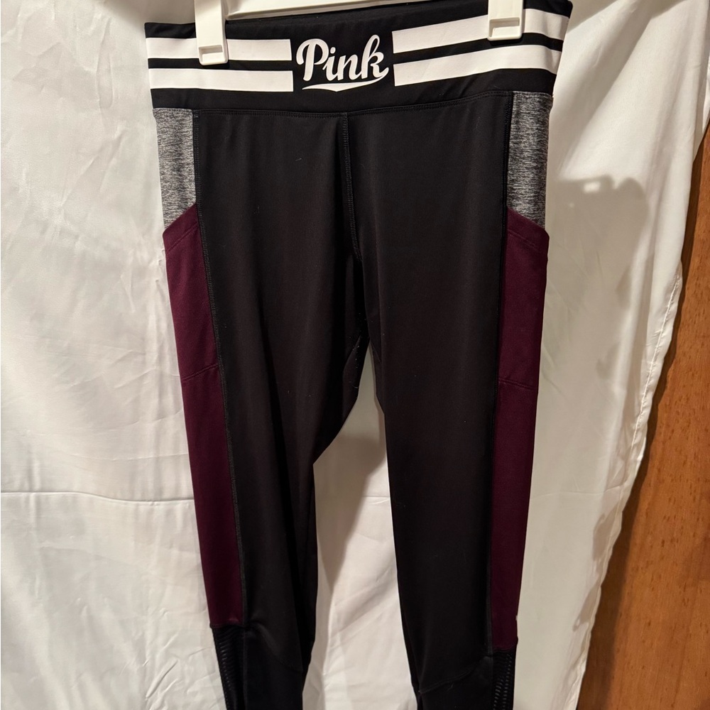 Victoria's Secret PINK Leggings - Black, Gray, and Burgundy color block